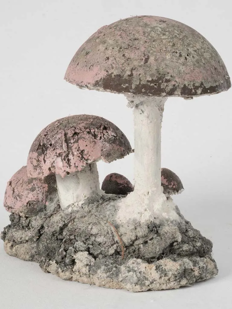 Vintage Mushroom Garden Sculpture with Round Pink Caps