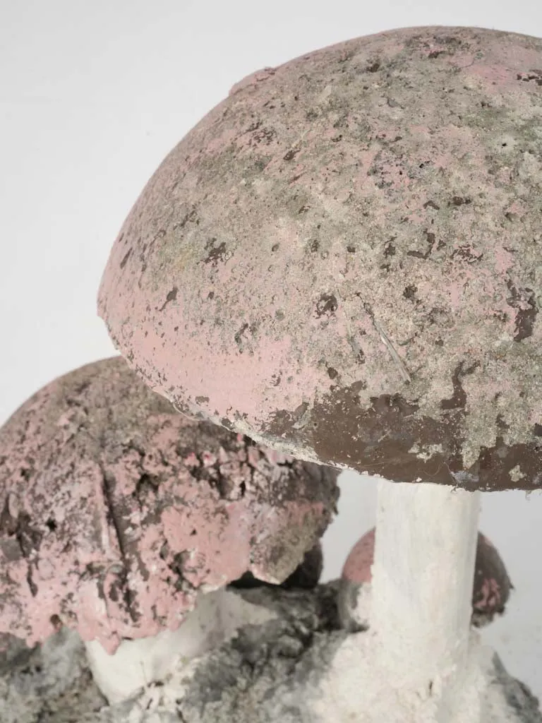 Vintage Mushroom Garden Sculpture with Round Pink Caps