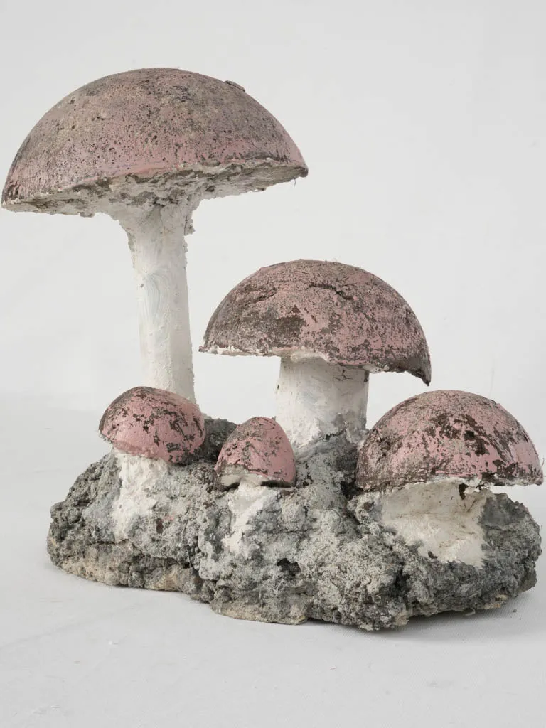 Vintage Mushroom Garden Sculpture with Round Pink Caps