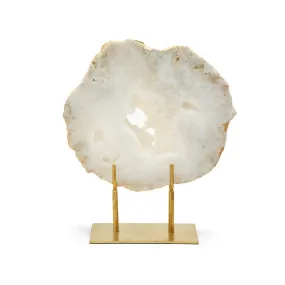 White Quartz Geode Slab on Gold Stand