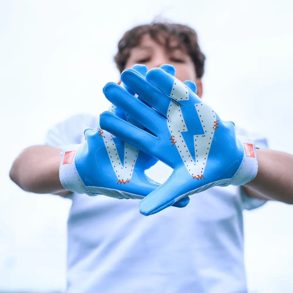 White/Columbia Blue Stitch Showtime Receiver Gloves