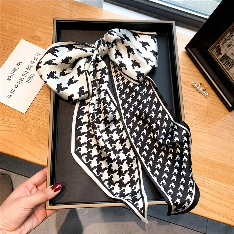 Women Silk Skinny Scarf Luxury Hair Bands Scrunchies Ribbon Lady Wrap Headband Neck Tie Foulard Female Bandana