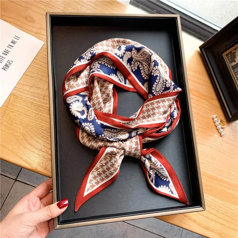 Women Silk Skinny Scarf Luxury Hair Bands Scrunchies Ribbon Lady Wrap Headband Neck Tie Foulard Female Bandana