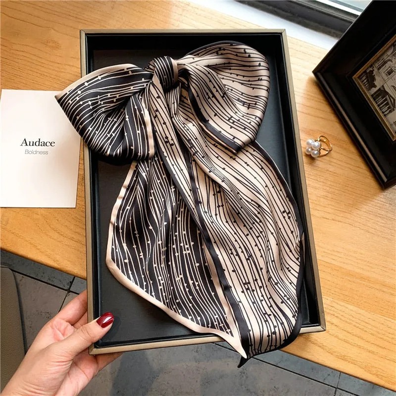 Women Silk Skinny Scarf Luxury Hair Bands Scrunchies Ribbon Lady Wrap Headband Neck Tie Foulard Female Bandana