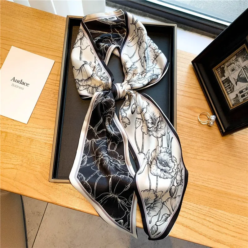 Women Silk Skinny Scarf Luxury Hair Bands Scrunchies Ribbon Lady Wrap Headband Neck Tie Foulard Female Bandana