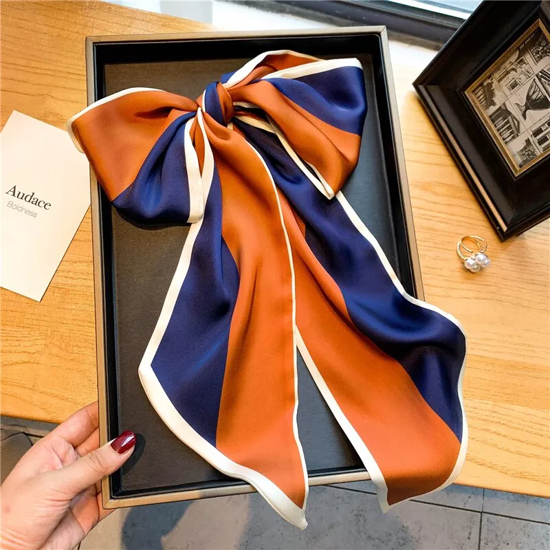 Women Silk Skinny Scarf Luxury Hair Bands Scrunchies Ribbon Lady Wrap Headband Neck Tie Foulard Female Bandana