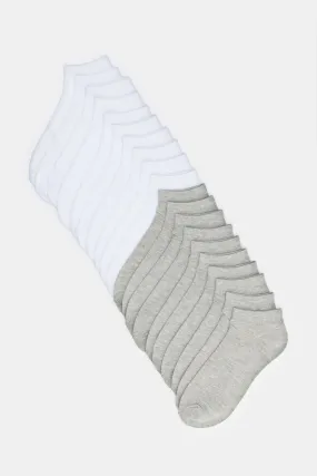 Women White And Grey Basic Ankle Box Socks (Pack Of 10)