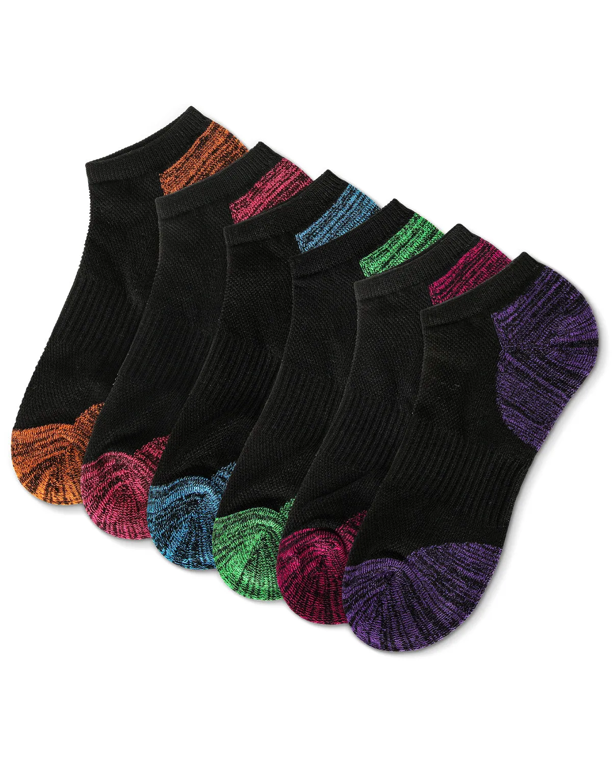 Women's 6 Pair Pack Colored Tips Half Cushioned Low-Cut Socks