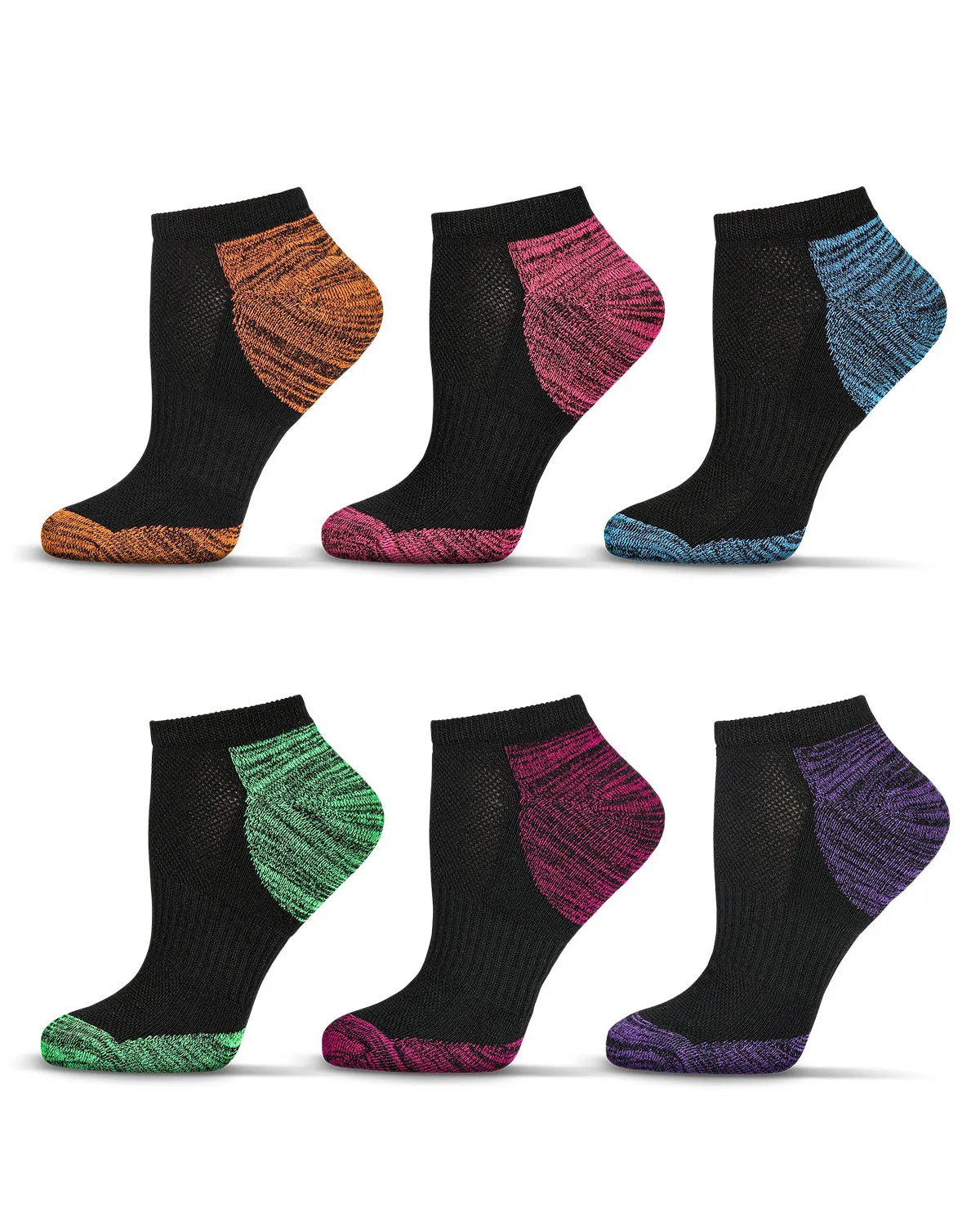 Women's 6 Pair Pack Colored Tips Half Cushioned Low-Cut Socks