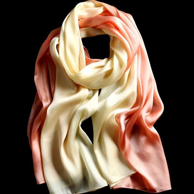 Women's Fashion Luxury Gradient Colors Silk Scarves - 13 Colors