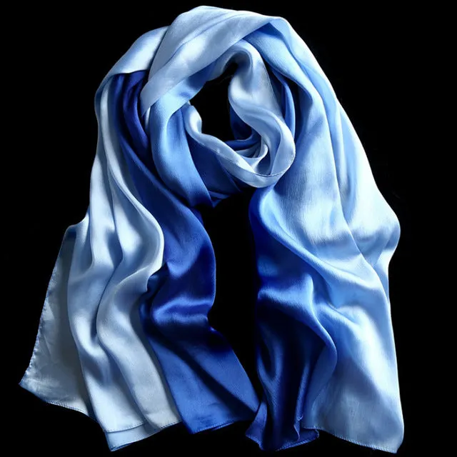 Women's Fashion Luxury Gradient Colors Silk Scarves - 13 Colors