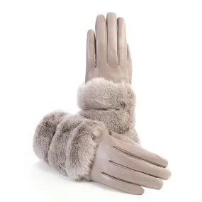 Women's taupe nappa leather gloves with natural fur