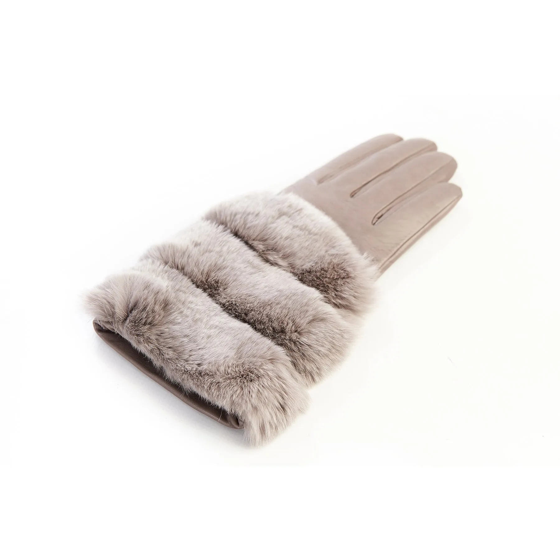 Women's taupe nappa leather gloves with natural fur