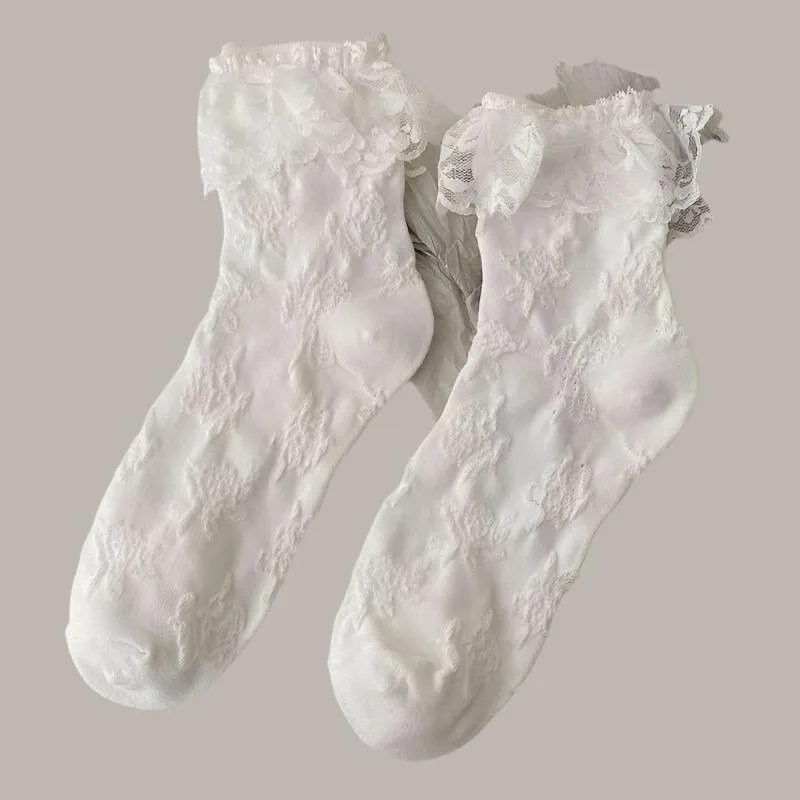 Women's White Lace Socks – Ideal for Bridal, Formal, or Casual Outfits